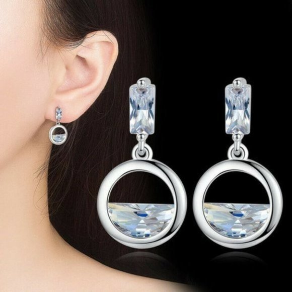 New 925 Silver Sim. Diamond Drop Earrings - Picture 1 of 4